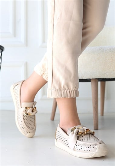 Riwan Cilt Babet Ayakkabı -Bej