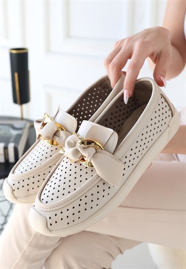 Riwan Cilt Babet Ayakkabı -Bej