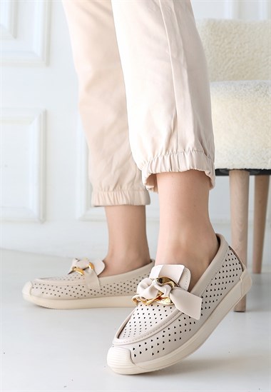 Riwan Cilt Babet Ayakkabı -Bej