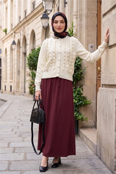 Womens Cable-Knit Braided-Knit Ruffled Button-Front Knit Cardigan - Ecru