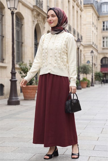 Womens Cable-Knit Braided-Knit Ruffled Button-Front Knit Cardigan - Ecru