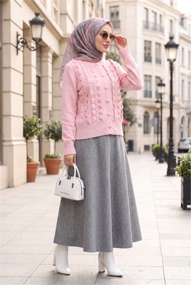 Womens Cable-Knit Braided-Knit Ruffled Button-Front Knit Cardigan - Pink