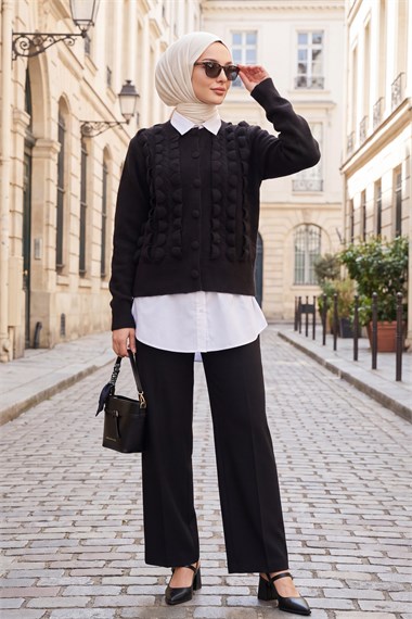 Womens Cable-Knit Braided-Knit Ruffled Button-Front Knit Cardigan - Black