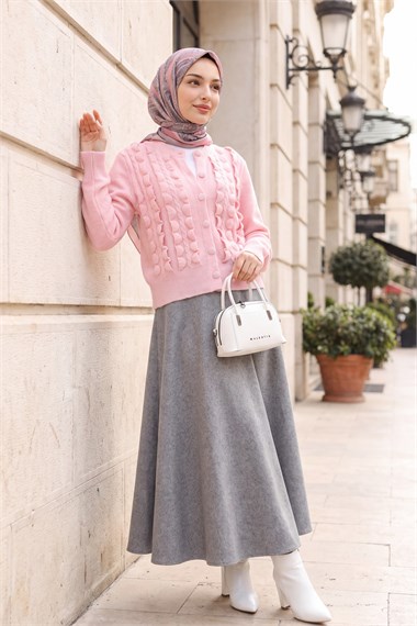 Womens Cable-Knit Braided-Knit Ruffled Button-Front Knit Cardigan - Pink