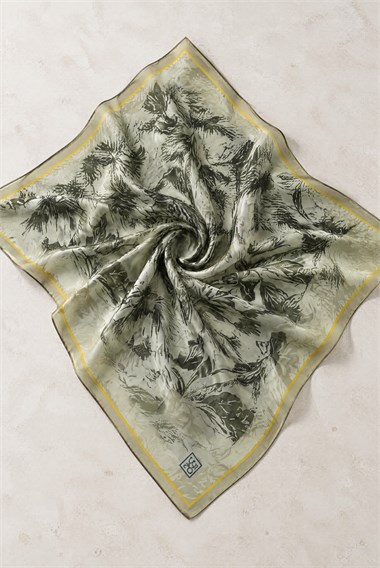 Womens Sakura Flower Patterned Soft Scarf - Khaki