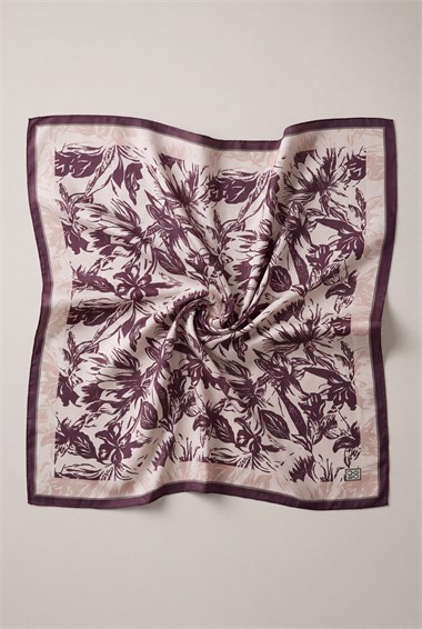 Sakura Çiçeği Desenli Soft Eşarp -Mürdüm