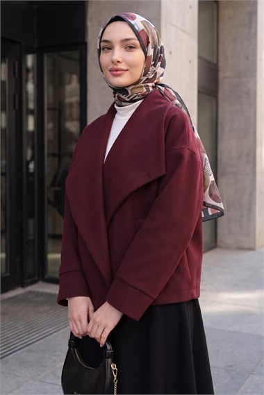 Şal Yaka Çift Cepli Kaşe Ceket -Mürdüm