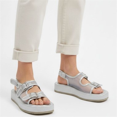 Sinna Gümüş Cilt Tül Detaylı Sandalet