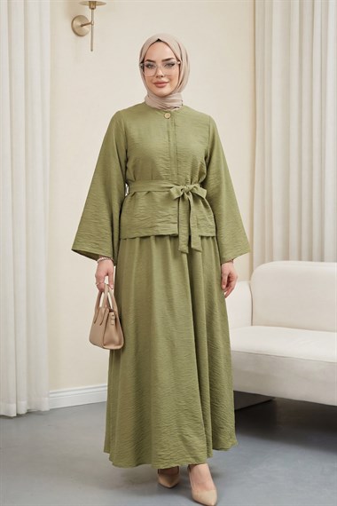 Tek Düğmeli Kemerli Etekli Cupra Takım  -Çağla Y.