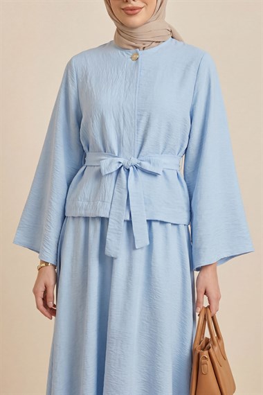Tek Düğmeli Kemerli Etekli Cupra Takım  -Bebe Mavi