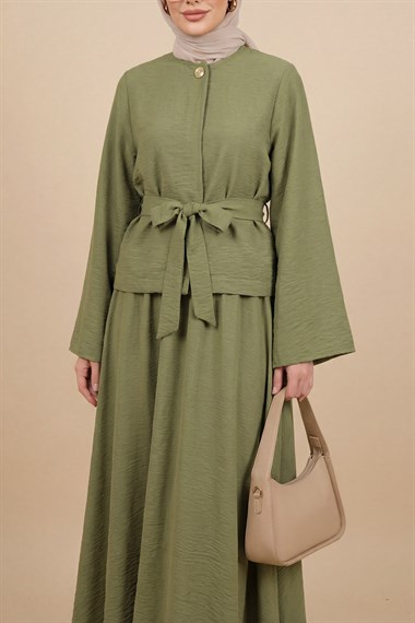 Tek Düğmeli Kemerli Etekli Cupra Takım  -Çağla Y.