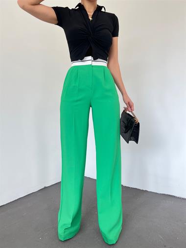 Ters Kemerli Beli Cırtlı Salaş Pantolon -Yeşil
