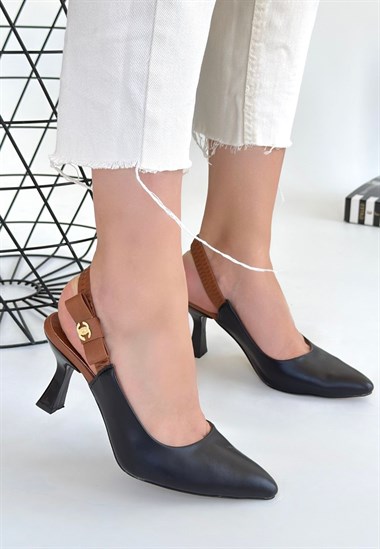 Toran Cilt Topuklu Ayakkabı -Siyah