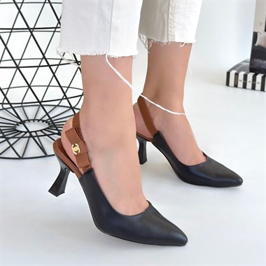 Toran Cilt Topuklu Ayakkabı -Siyah