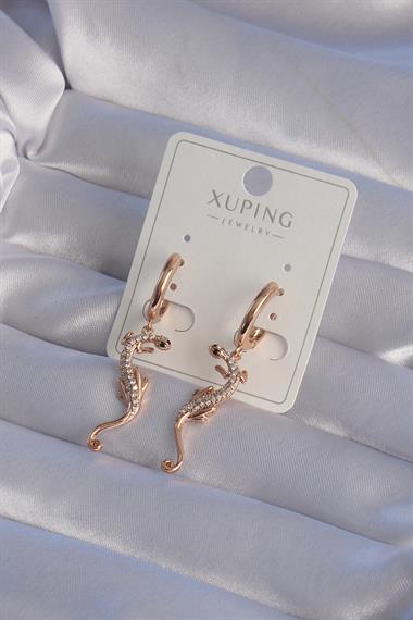 XUPİNG Rose Renk Zirkon Taşlı Kertenkele Model Halka Küpe