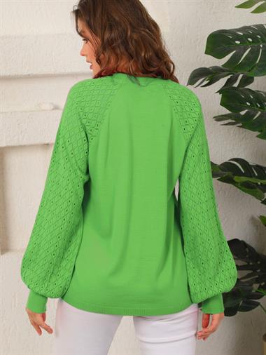 Kolları Ajurlu Triko Kazak -İlkbahar Yeşili