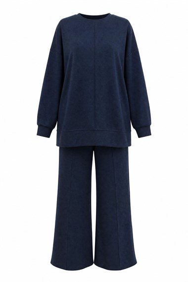 Womens Sides Slit Front Topstitched Pants Oysho Set - Charcoal