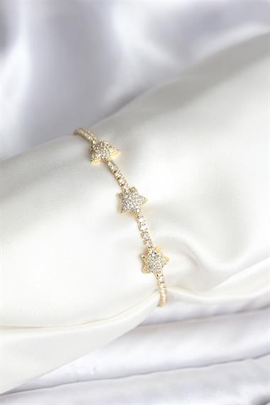 Yıldız Model Zirkon Taşlı Gold Renk Pirinç Su Yolu Kadın Bileklik