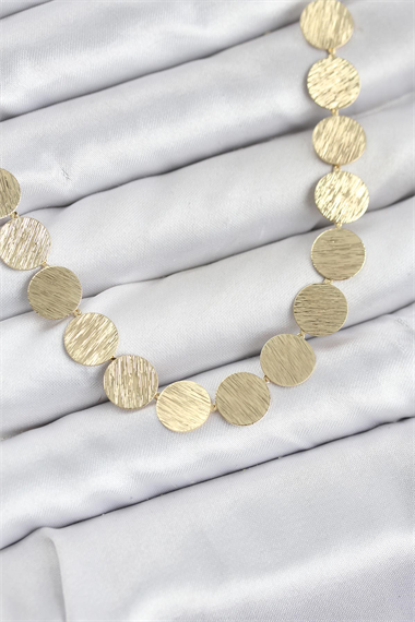 Yuvarlak Plaka Model Gold Renk Kadın Kolye