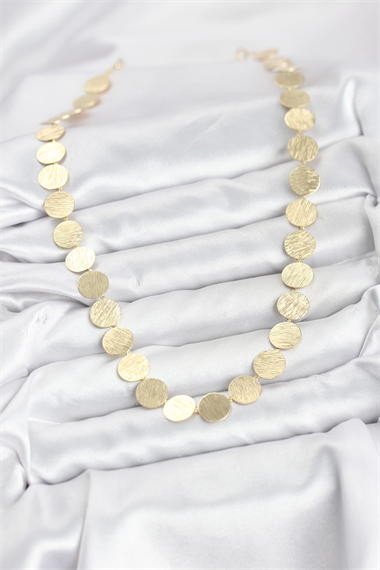 Yuvarlak Plaka Model Gold Renk Kadın Kolye