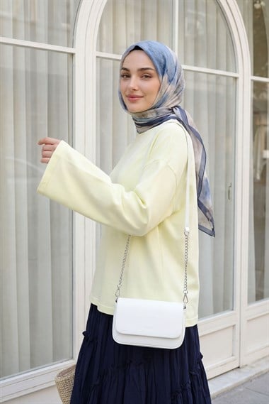 Yuvarlak Yaka Salaş Penye Bluz -Açık Sarı