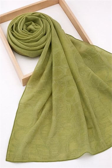 Womens Chain Patterned Jacquard Shawl - Olive Green