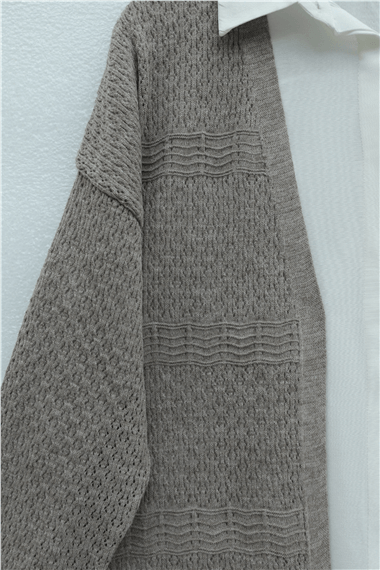 Ajurlu Dalga Desenli Triko Hırka   -Açık Kahve