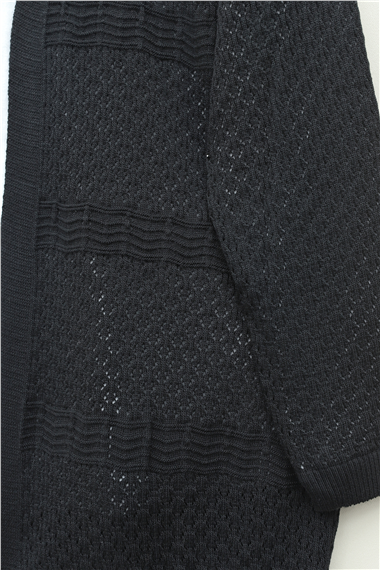 Ajurlu Dalga Desenli Triko Hırka -Siyah