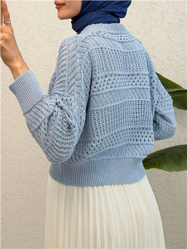 Ajurlu Düğmeli Triko Hırka -Bebe Mavi