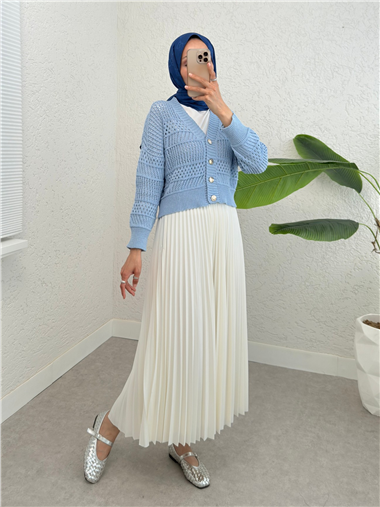 Ajurlu Düğmeli Triko Hırka -Bebe Mavi