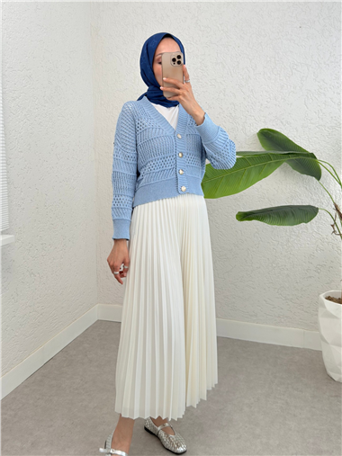 Ajurlu Düğmeli Triko Hırka -Bebe Mavi