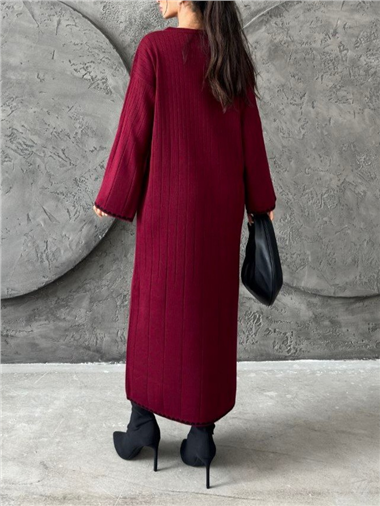 Akordeon Örgü Triko Elbise -Bordo