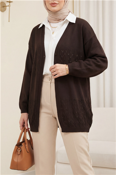 Araboy Ajurlu Triko Hırka -K. Kahve