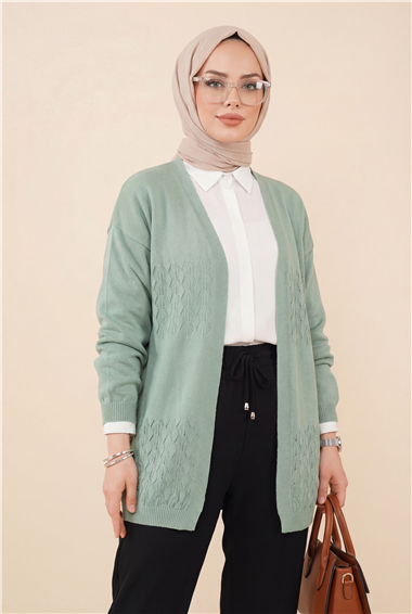 Araboy Ajurlu Triko Hırka -Mint