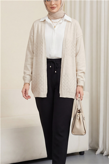 Araboy Ajurlu Triko Hırka -Taş