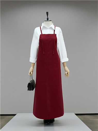 Askılı Gabardin Jile Elbise -Bordo