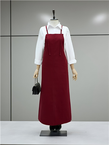 Askılı Gabardin Jile Elbise -Bordo