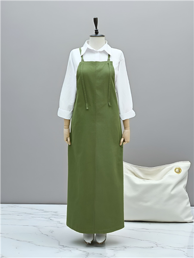 Askılı Gabardin Jile Elbise -Haki