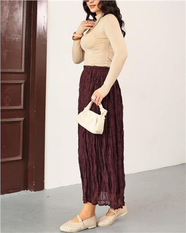 Astarlı Gipeli Modal Etek -Mürdüm