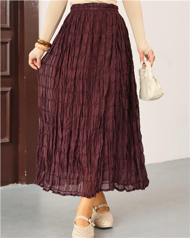 Astarlı Gipeli Modal Etek -Mürdüm