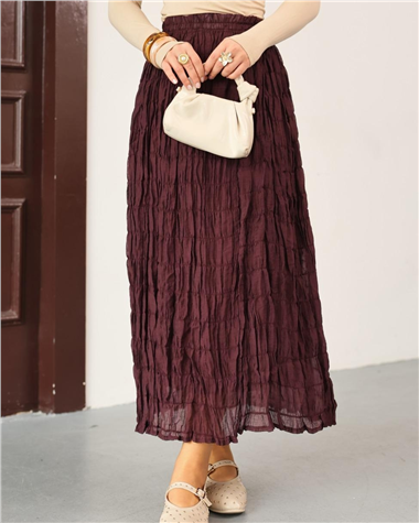 Astarlı Gipeli Modal Etek -Mürdüm