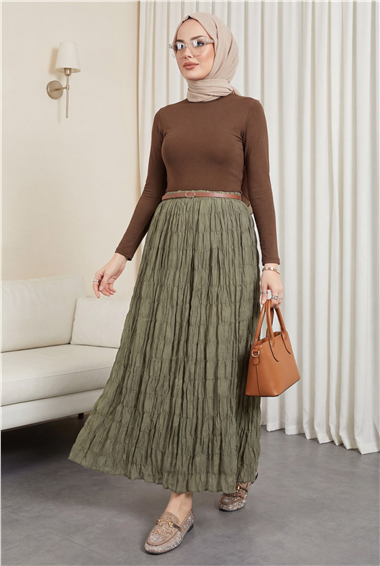 Astarlı Gipeli Modal Etek  -Yeşil