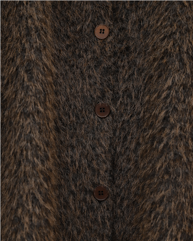 Atkı Detaylı Önü Düğmeli Sakallı Ceket -Kahve