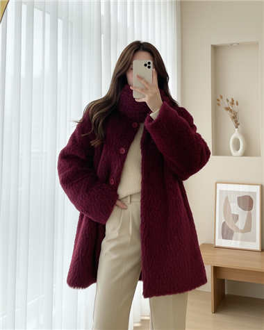 Atkı Detaylı Önü Düğmeli Sakallı Ceket -Bordo