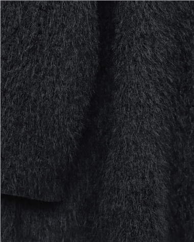 Atkı Detaylı Önü Düğmeli Sakallı Ceket -Siyah