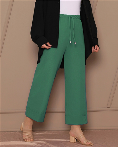 Bağcık Detaylı Double Paça Dikişli Pantolon   -Yeşil
