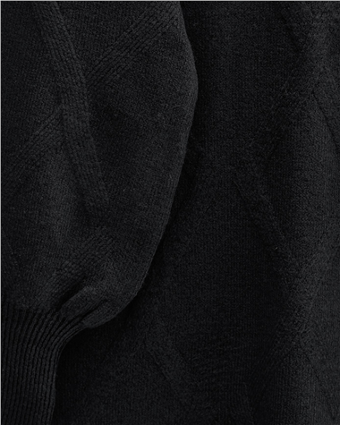 Baklava Desenli Yumoş Triko Tunik -Siyah