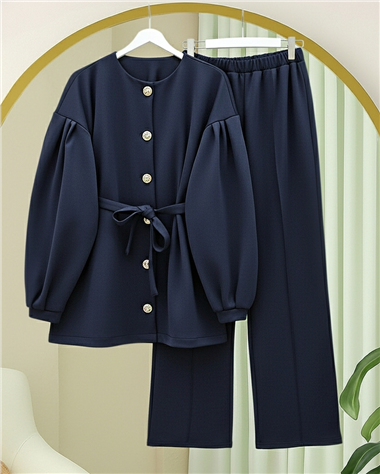 Balon Kol Beli Kuşaklı Önü Düğmeli Scuba Takım  -Laci