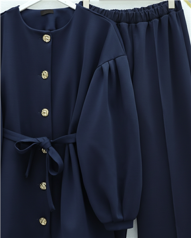 Balon Kol Beli Kuşaklı Önü Düğmeli Scuba Takım  -Laci