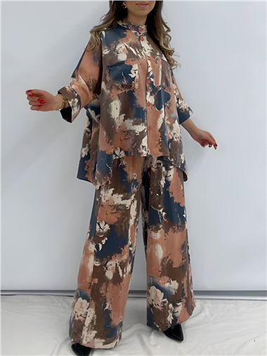 Batik Baskılı Mikro Simli Salaş Takım -Nar Çiçeği